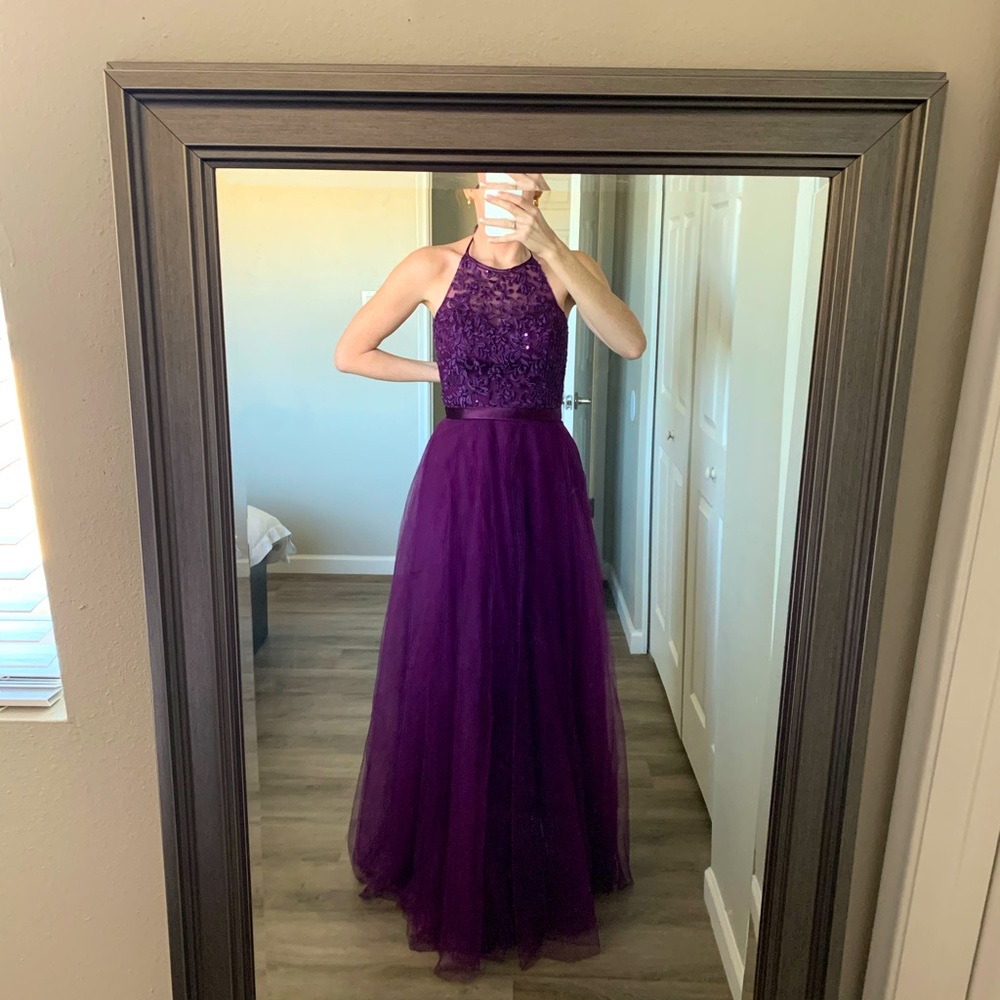 Halter tulle purple dress